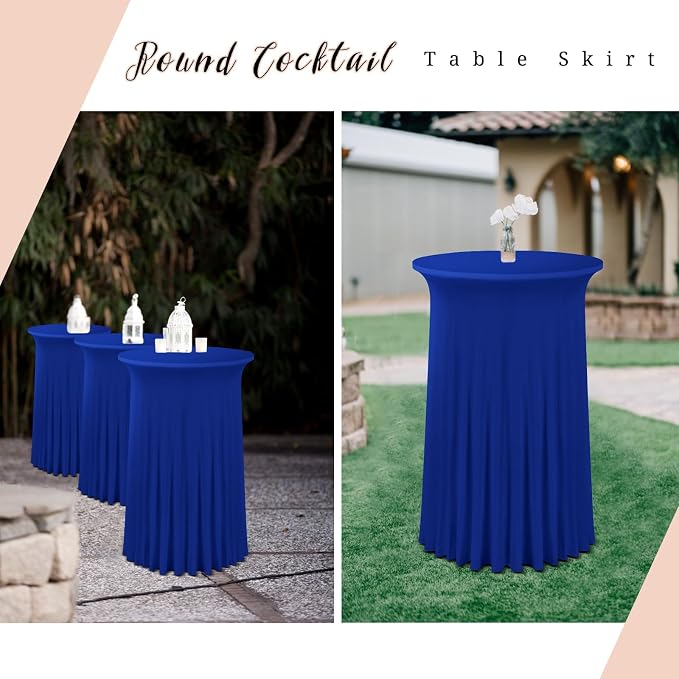 fani 6 Packs 32"x 43" Round Cocktail Table Skirt, Spandex Fitted High Top Table Skirt, Spandex Stretch Cocktail Tablecloth for Wedding Party Bar Banquet Birthday Tables(Royal Blue)