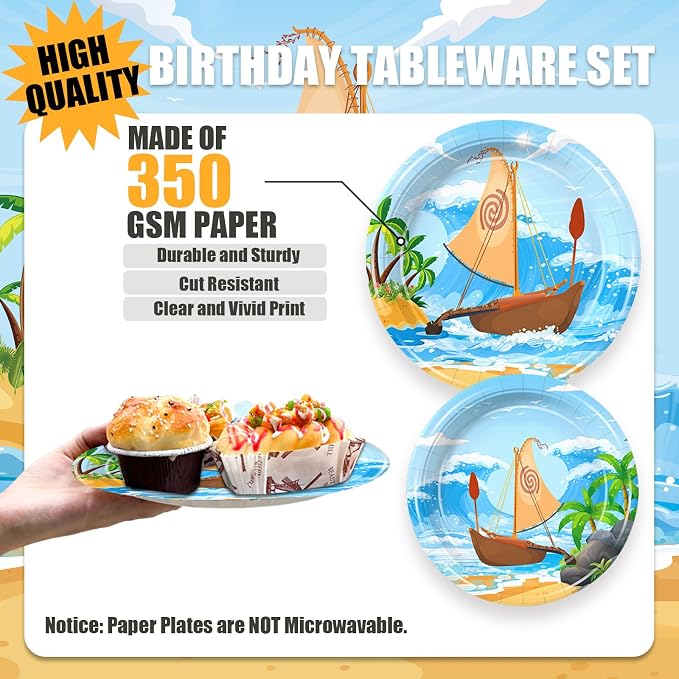 168Pcs Ocean Girl Party Decorations Cartoon Party Supplies Hawaiian Theme Birthday Decoration Paper Plates and Napkins Tableware Set for Girls Boys