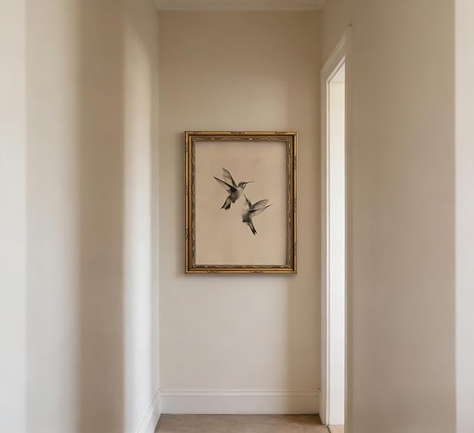 Vintage Gold Framed Vintage Birds Wall Art Birds Sketch Wall Decor Retro Hummingbirds Canvas print Retro Sketch Artwork Painting for Bedroom Living Room Shelf