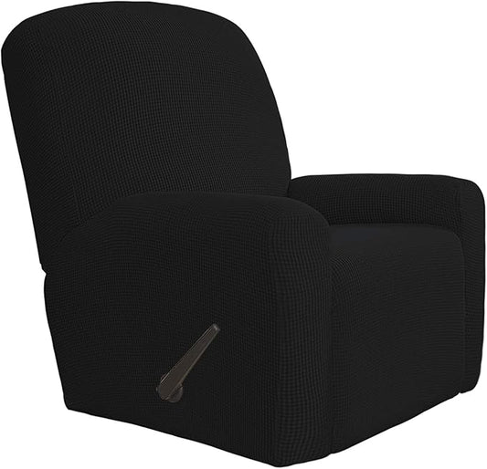 Easy-Going 4 Pieces Oversized Recliner Stretch Sofa Slipcover Sofa Cover Furniture Protector Couch Soft with Elastic Bottom Polyester Spandex Jacquard Fabric Small Checks Black X-Large