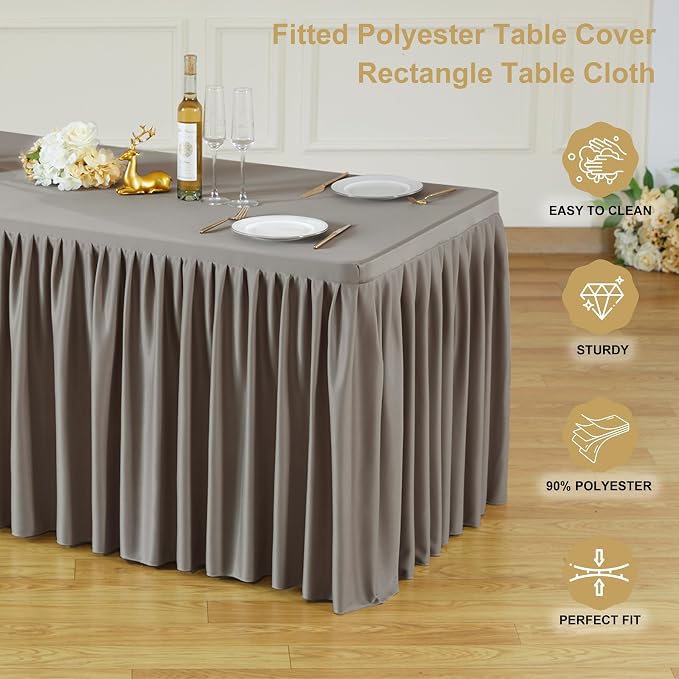 Wish Care 2 Pack Nude Brown Rectangle Table Clothes for 4 Foot Tables, Polyester Fitted Tablecloths 4ft Stretch Table Cover for Wedding, Birthday, Parties, Trade Show, Craft Show