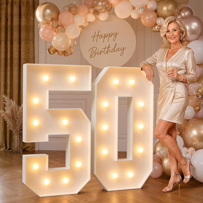 imprsv 4FT Marquee Numbers 50,DIY Light Up Numbers for 50th Birthday Decorations, Party Decorations,Anniversary Party Decor,Mosaic Number for Balloons Number 50,Pre-Cut Foam Board Kit