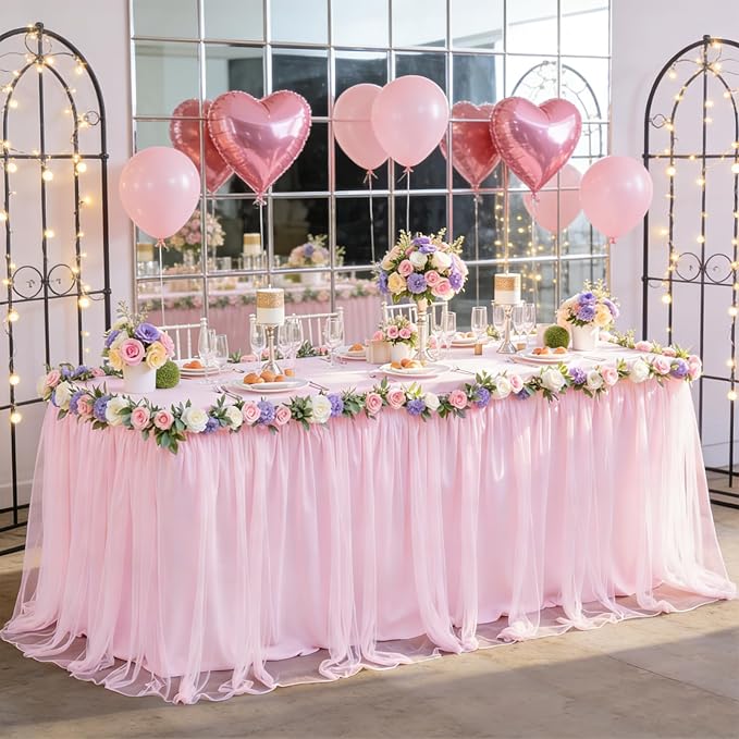 Baby Pink Table Cloth Spandex Table Covers 8ft Fitted Tulle Tablecloth Rectangular Desk Skirt Stretch Light Pink Table Cloths Covers Party Banquet Birthday Baby Shower Wedding Table Cloth, 6 Pack