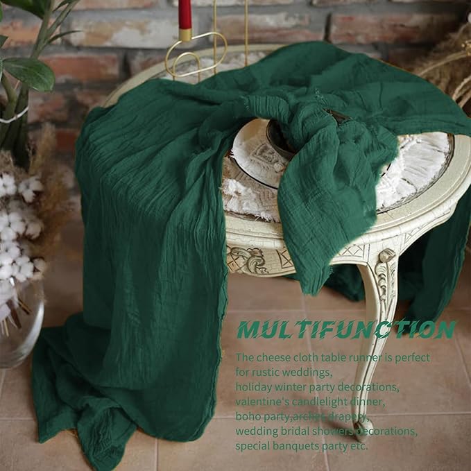 20 Pack Cheesecloth Table Runner - 17x108 Inch Emerald Green Boho Gauze Cheese Cloth Table Runners for Baby Bridal Shower Decoration Wedding Party Summer Garden Farmhouse