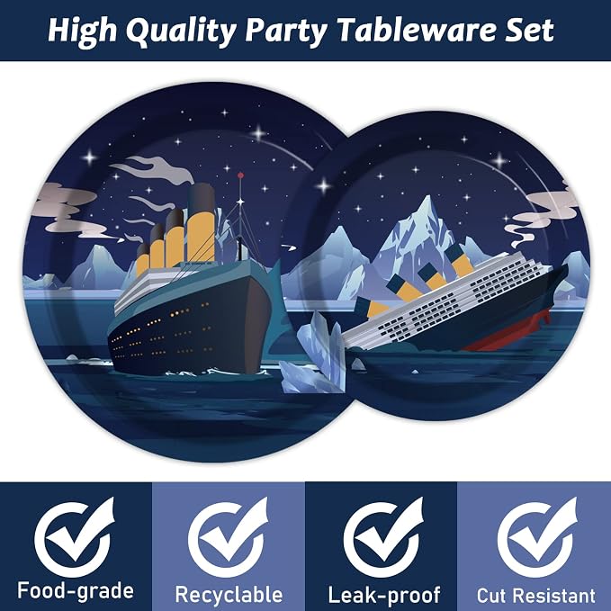 chiazllta 96 Pcs Nautical Party Paper Plate and Napkins Cruise Ship Classic Movie Birthday Party Table Decorations Supplies Ocean Tableware for 24 Guests