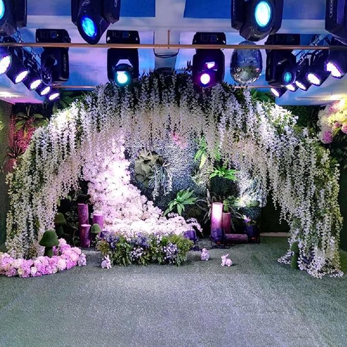 Artificial Wisteria Hanging Flowers, 24pack Fake Flowers White Wisteria Vine Ratta Garland Silk Flowers for Wedding Arch Party Garden Home Decor (24)