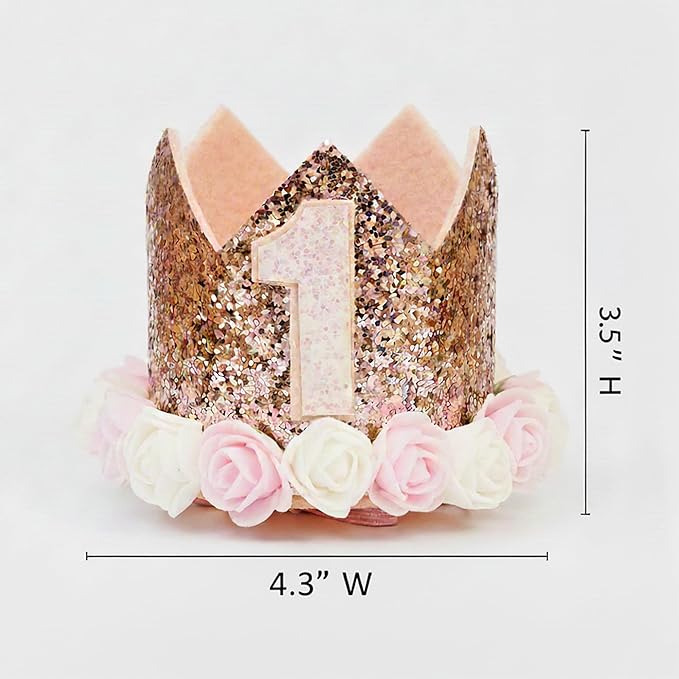 PapaKit Girls 1st Birthday High Chair Premium Decoration Set - Pink & Gold Ribbon Garland, Crown, One Banner & Cake Topper | Coquette Fairy Princess Theme | Smash Cake Photo Prop Backdrop