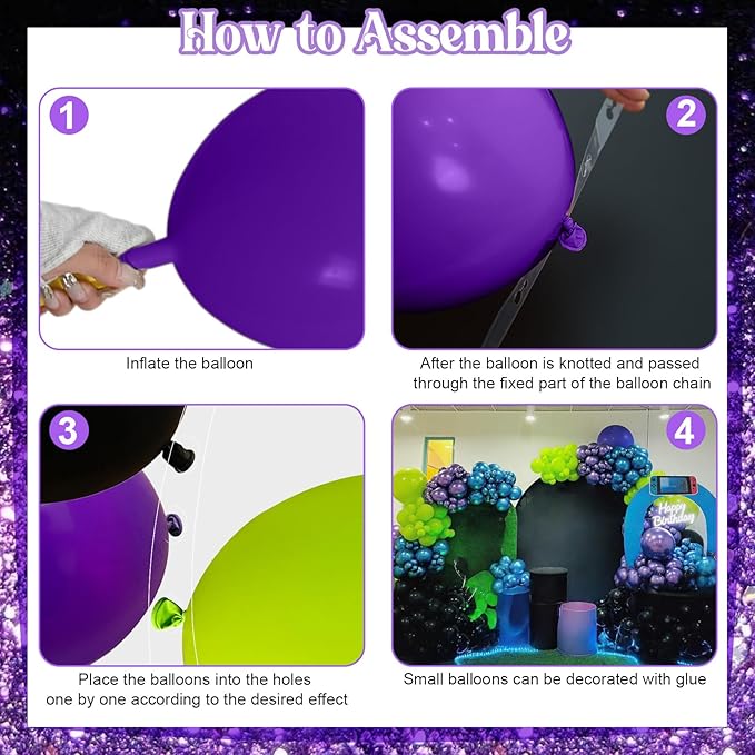 Blue Purple Balloon Garland Arch Kit, 104 PCS Metallic Purple Blue Black and Green Balloons with Star Balloons for Kids Boys Video Game Night Birthday Party Decorations