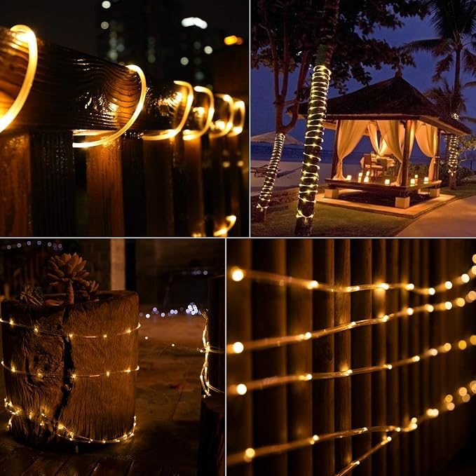 Solar Rope String Lights Outdoor 72Ft 200 Led Waterproof Solar Powered Fairy Lights with 8 Lighting Modes, Copper Wire PVC Tube Lights for Garden Wedding Christmas Party DIY Decor(Warm White, 1 Pack)