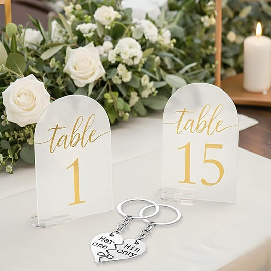 Acrylic Sign Gold Printed Table Numbers, Wedding Table Number for Wedding Reception Hotals Acrylic Sheets with Place Card Holder (15 Pcs (5 x 7 Inches))