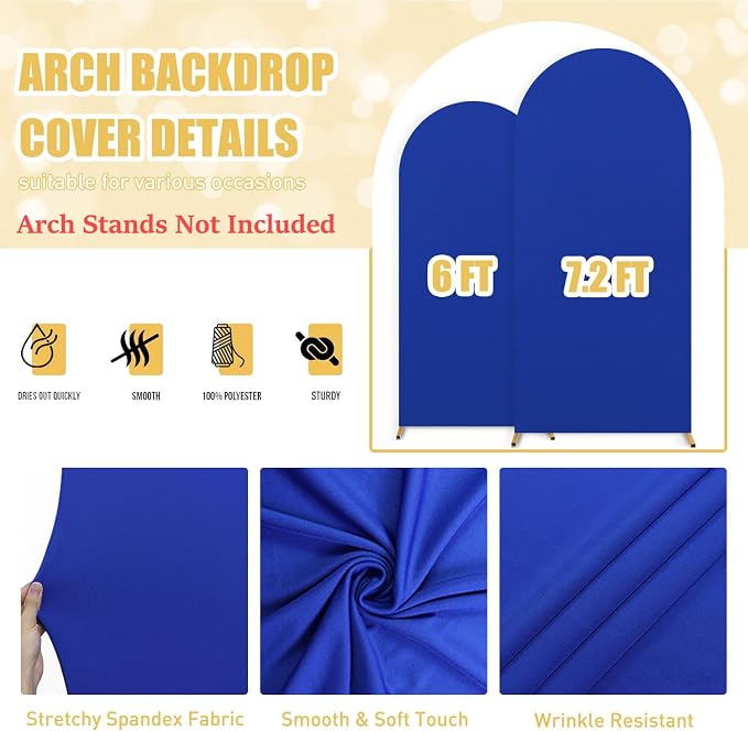 FUHSY Set of 2 Wedding Arch Cover 6FT, 7.2FT Backdrop Cover Arch Spandex Fabric Royal Blue Arch Stand Covers Chiara Arch Covers Stretchy Backdrop for Baby Shower Birthday Graduation Anniversary