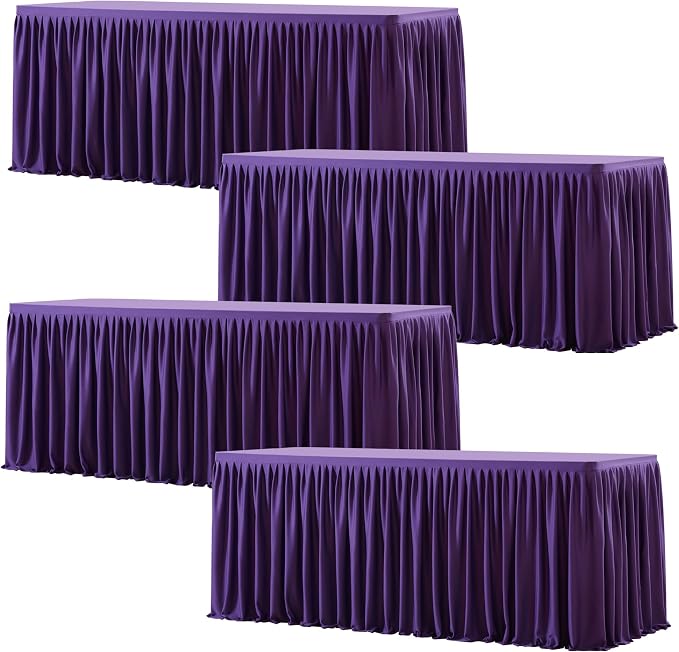 Wish Care 4 Pack Purple Rectangle Table Clothes for 8 Foot Tables, Polyester Fitted Tablecloths 8ft Stretch Table Cover for Wedding, Birthday, Parties, Trade Show, Craft Show