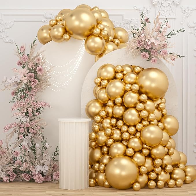 108Pcs Gold Balloons Different Size, 18/12/10/5 inch Chrome Metallic Gold Balloons Garland Arch kit for Birthday Baby Shower Wedding Graduation Party Decoration