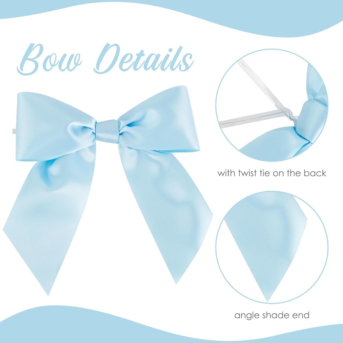 AIMUDI Baby Blue Satin Bows 5.5" Bows for Gift Wrapping Satin Twist Tie Bows Premade Ribbon Bows for Treat Bags Invitations Baskets Crafts Wedding Birthday Baby Shower Easter Decorations, 24 PCs