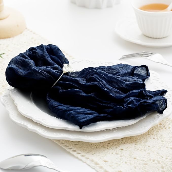 60 Pack Navy Blue Cheesecloth Napkins Washable Set of 60 Navy Blue Cloth Napkins 21x21 Inches Rustic Boho Cotton Gauze Dinner Table Napkins for Wedding Bridal Baby Shower Summer Party Table Decor