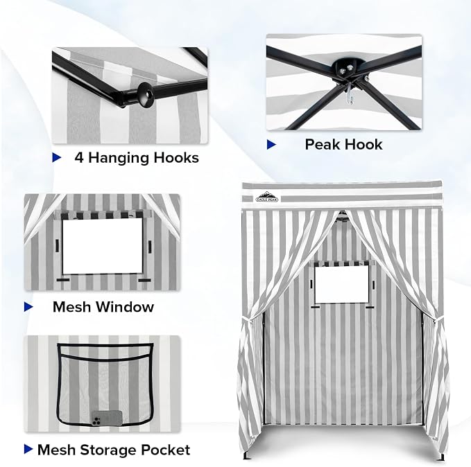 EAGLE PEAK 5x5 Pop Up Changing Tent, Flat Top Changing Room, Gray/White | Portable, Privacy Tent, Pool Cabana, Dressing Room, Shower & Toilet Use, Opaque Fabric, Instant Setup, Photoshoots, Camping