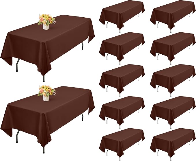 Showgeous 12 Pack Table Cloth Brown Tablecloth 60 x 102 Inch Table Clothes for 6 Foot Rectangle Tables, Wrinkle Resistant Washable Polyester Table Cover for Wedding Parties Banquet