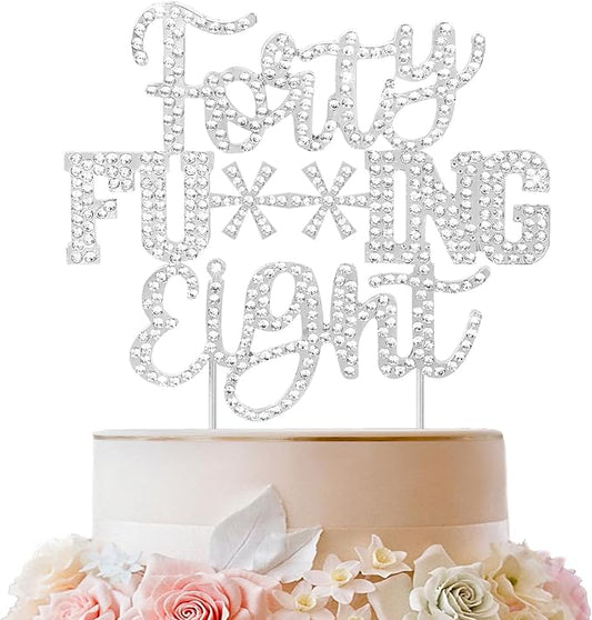 LINGTEER Happy 48th Birthday Funny Silver Rhinestone Cake Topper - Cheers to 48 Years Old,Happy 48th Birthday Cake Centerpieces Topper Decorations Gift Sign.
