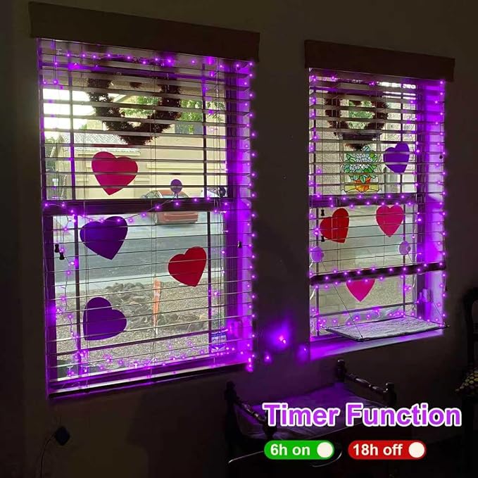 QITONG 2 Pack Battery Operated String Lights, Each 33ft 100 LED Purple Halloween Lights Outdoor Waterproof, 8 Modes Clear Wire Christmas Twinkle Fairy Lights Indoor with Remote