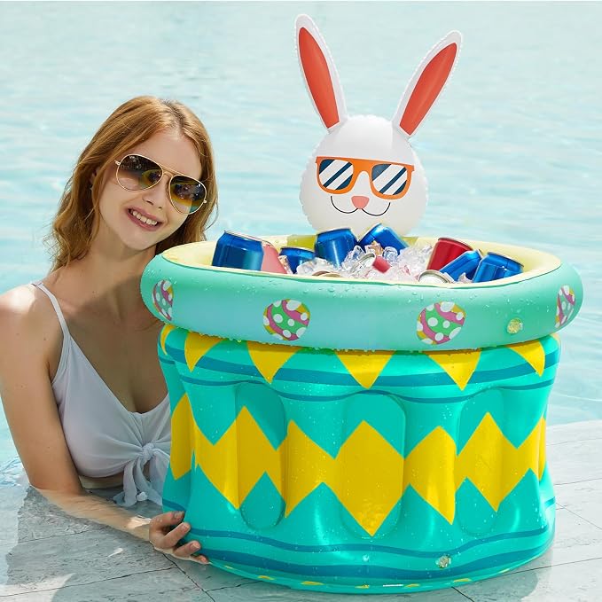 Jasonwell Inflatable Pool Party Cooler - Easter Bunny Ice Bucket Luau Hawaiian Tropical Beach Themed Birthday Easter Party Decorations Favors Outdoor Decor Pool Games Set for Kids Adults