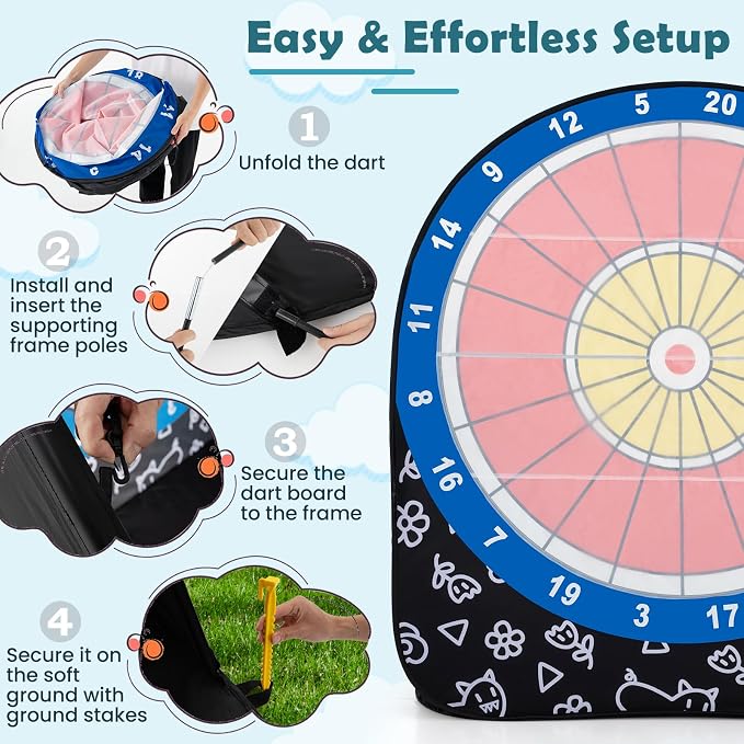 Goplus Giant Dart Board w/ 4 Kick Balls, Carrying Bag, Foldable Portable Throw & Kick Soccer Sport Target Games for Kids Adults Family Activities, Outdoor Yard Lawn Party Carnival Games