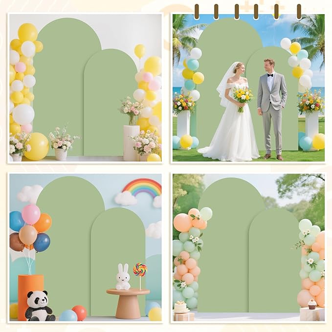 MODFUNS Sage Green Arch Cover 6&7.2ft Spandex Arch Backdrop Cover Set of 2 Fitted Arch Stand Covers Vintage Arch Covers Stretchy Backdrop for Wedding Birthday Banquet Reception