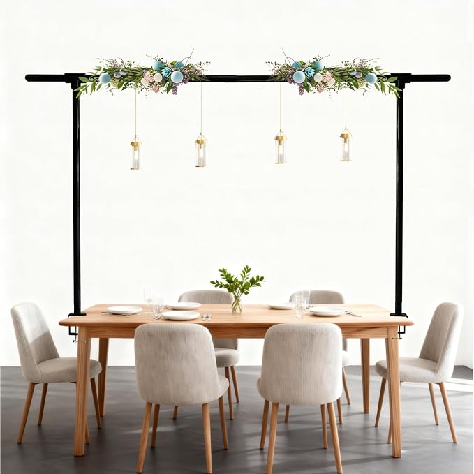 Beyeutao Over The Table Rod Stand with Clamps 16"-87" Length 30"-45" Height Adjustable 2 Pack Balloon Arch Stand Black Table Arch Hanging for Photography Wedding Birthday Party Decoration