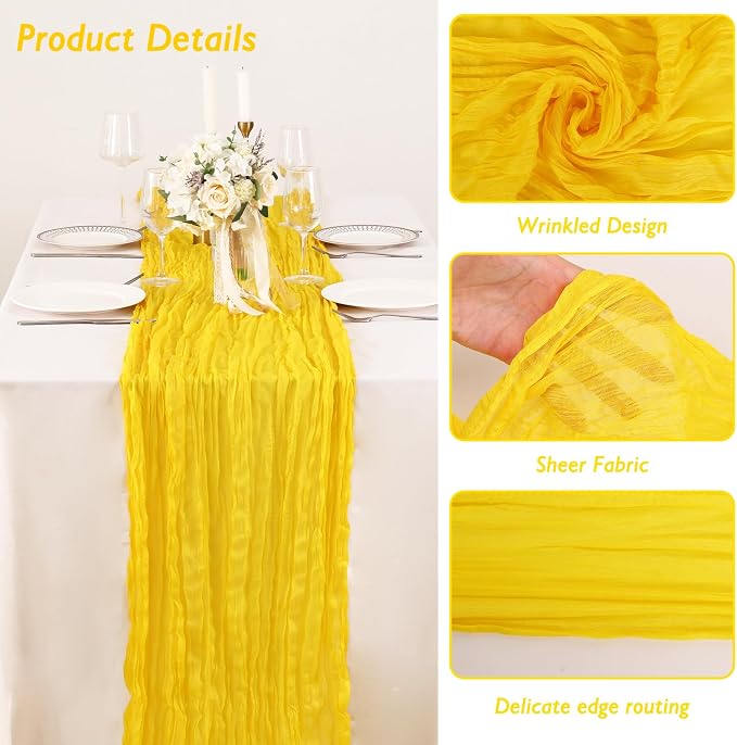 8 Pack Yellow Cheesecloth Table Runner 120 Inch 10FT Gauze Cheese Cloth for Spring Home Decor, Baby Shower, Birthday, Wedding Decoration