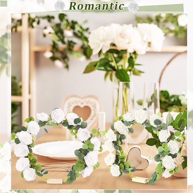 15 Pcs Metal Floral Centerpiece Table Decorations Hoop Centerpiece with Stand Gold Centerpieces for Table 15 Wooden Holders 30 Artificial Flowers 30 Leaves for Wedding DIY Craft Decor(14 Inch,White)