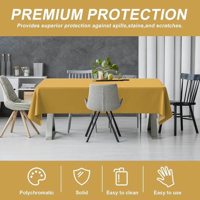 54IN X 160FT Plastic Table Cover Roll with Cutter Box, Cut to Size Plastic Table Cloths for Parties, Birthday, Disposable Tablecloth Roll for All Shape Tables (Gold, 54 Inch X 160 Feet)