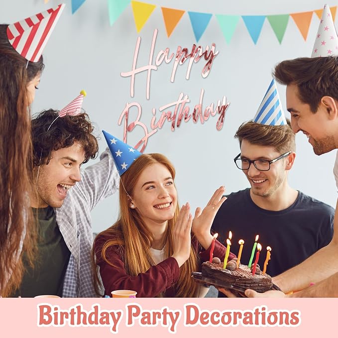 Yousoontic Happy Birthday Sign for Backdrop Large Happy Birthday Sticker Letter Acrylic Mirror Decal for Balloon Arch Wall Kpop Party, Peel Off Acrylic Film(23 x 20 Inches,Classic,Rose Gold)