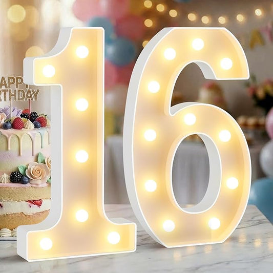 12.6 Inch LED Marquee Light Up Numbers 16, 16th Birthday Number Lights as Gifts for Girls Women Men, Lighted Marquee Numbers for Anniversary Party Night Light Table Decorations