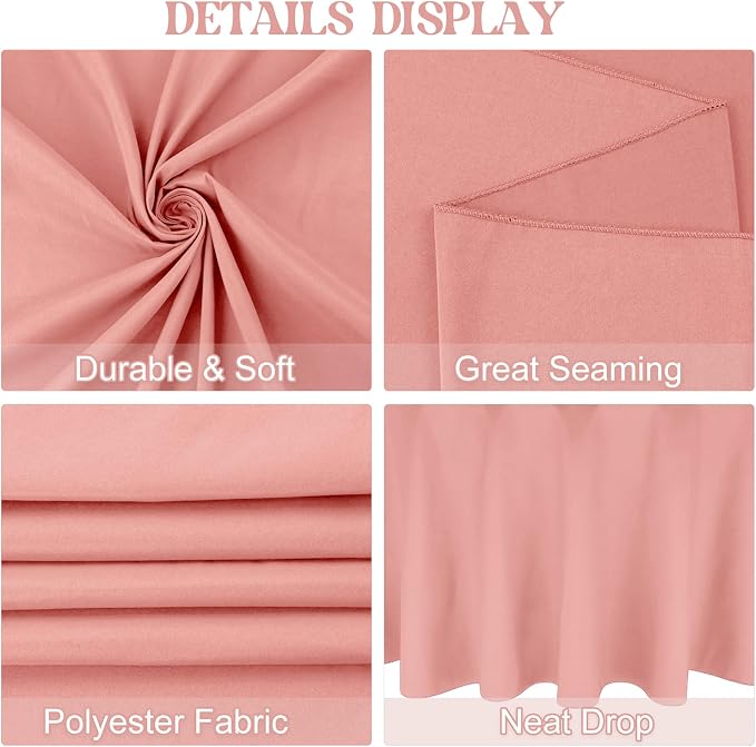 4 Pack 90 Inch Round Tablecloth Polyester Washable Table Covers for Wedding Dining Table Buffet Parties Banquet Decor（Dusty Rose）