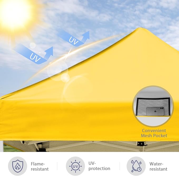 5x5 Pop Up Canopy Tent, Instant Portable Beach Canopy, Outdoor Tent with Carry Bag for Camping, Sports, Tailgating, Events, Yellow