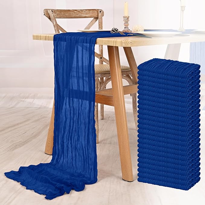 24 Pack Royal Blue Cheesecloth Table Runner 10FT Boho Gauze Cheese Cloth Table Runner Rustic Sheer Fabric Table Runners for Wedding Bridal Shower Baby Shower Party(21.5×120 Inch)