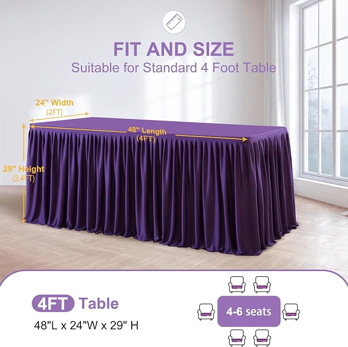 Wish Care 2 Pack Purple Rectangle Table Clothes for 4 Foot Tables, Polyester Fitted Tablecloths 4ft Stretch Table Cover for Wedding, Birthday, Parties, Trade Show, Craft Show