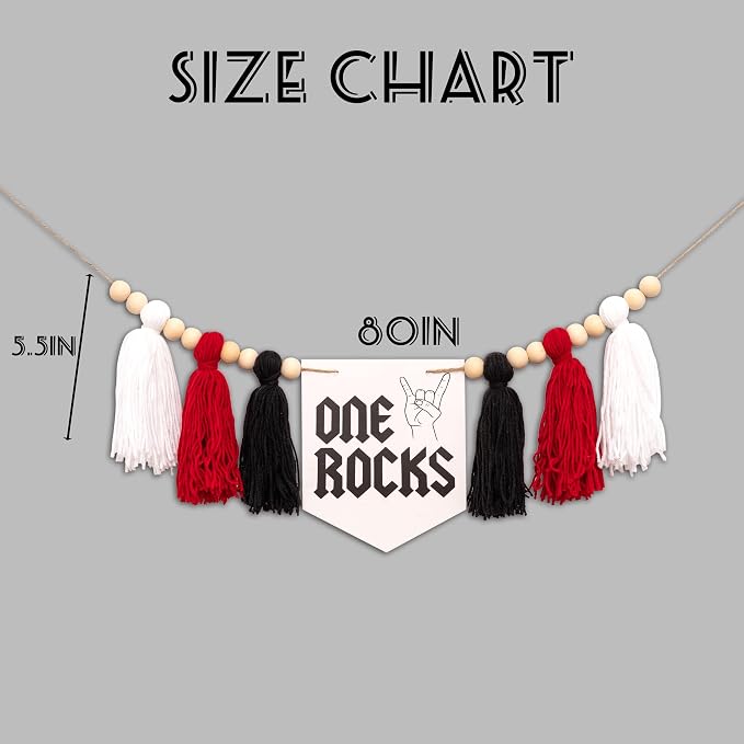 Gostman One Rocks High Chair Banner - Rock And Roll 1st Birthday Party Decorations,Black First Birthday Party Supplies (one rocks banner)