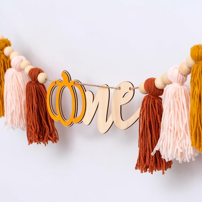 Gostman Pumpkin Tassel High Chair Banner - 1st Birthday Decorations, Fall Highchair Decor for First Birthday
