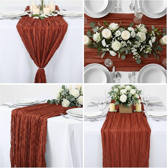 LemonRoad 4 Pcs 20ft Cheesecloth Table Runners Extra Long Boho Rustic Gauze Fabric Cheese Cloth Runner for Wedding Decorations Baby Shower Party Supplies Boho Table Bridal Shower Decor (Terracotta)