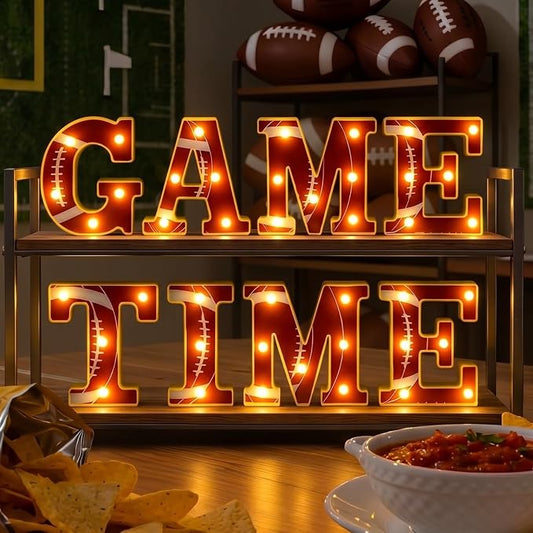 Honoson 8 Pcs Football Party Decorations Game Time LED Lights Sign Football Birthday Decorations Sports Theme Game Time Table Decor for Gameday Tailgate Fans Match Point Party Supplies