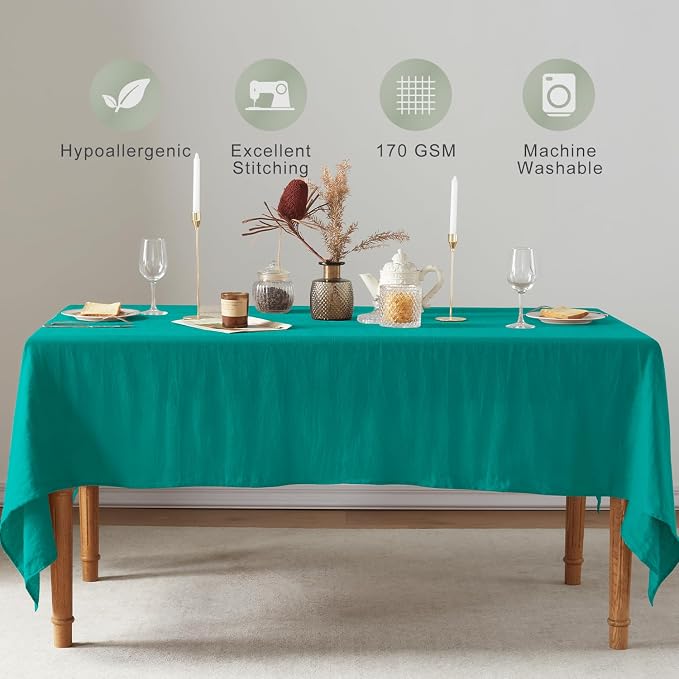 TOSMO 100% French Linen Rectangle Tablecloth, 84LX60W Prewashed Natural Linen Table Cloth for Farmhouse Dining, Buffet Parties, Picnic, Events, Weddings & Restaurants