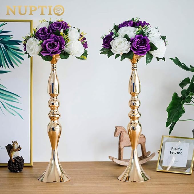 NUPTIO Flower Balls Centerpieces for Tables: Purple White Fake Roses | 10 Pcs 9.5 inch, Artificial Flower Arrangements for Wedding, Birthday Party, Bridal Shower, Quinceanera Decorations