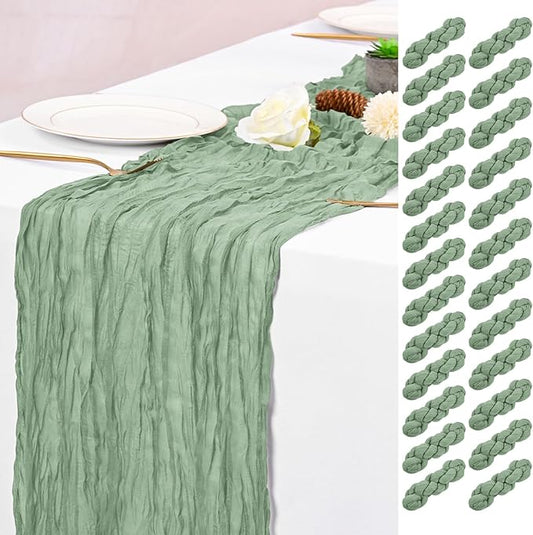 25 Pack Sage Green Table Runner 17 x 108inch Cheesecloth Table Runner Boho Gauze Table Runners Rustic Sheer Fabric Cheese Cloth Table Runners for Wedding Party Bridal Shower Farmhouse Home Decor