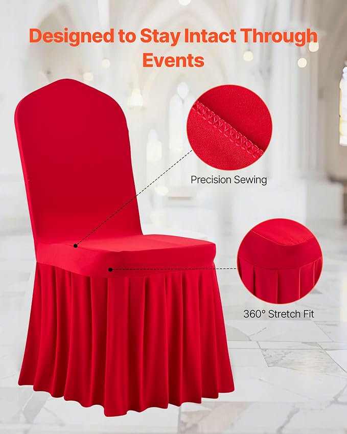 VEVOR Chair Covers, Polyester Spandex Chair Cover, Stretch Slipcovers for Wedding Party Dining Banquet Flat-Front Chair Covers (Red-d, 30PCS)