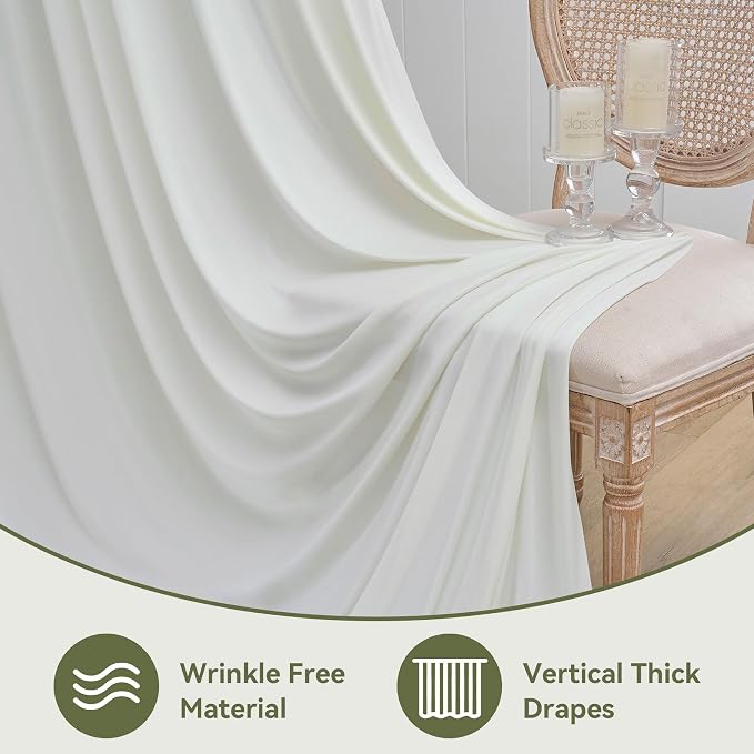 20x16ft Ivory Backdrop Curtains for Wedding Party, 4 Panels 16 ft Long Back Drop Cloth, Wrinkle-Free Polyester Drapes for Birthday, Baby Shower, Stage Photography Background
