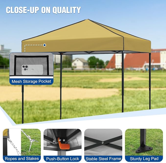 6x4 Pop Up Canopy Tent, Instant Portable Beach Canopy, Outdoor Tent with Carry Bag for Camping, Sports, Tailgating, Events, Beige