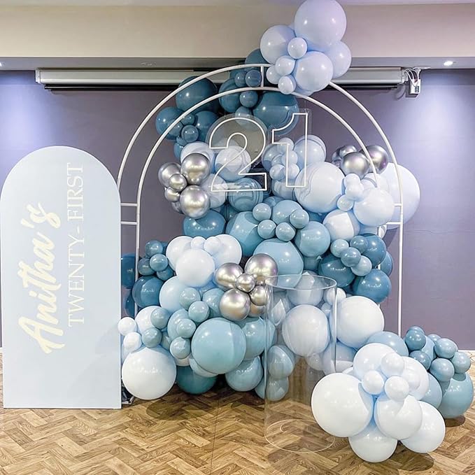 Jobkoo Blue Balloons 113Pcs, Dusty Balloon Arch Garland Kit Different Sizes, 5 10 12 18inch Matte Retro Slate Fog Latex Helium for Boho Birthday Wedding Baby Shower Party Decorations QQ-113