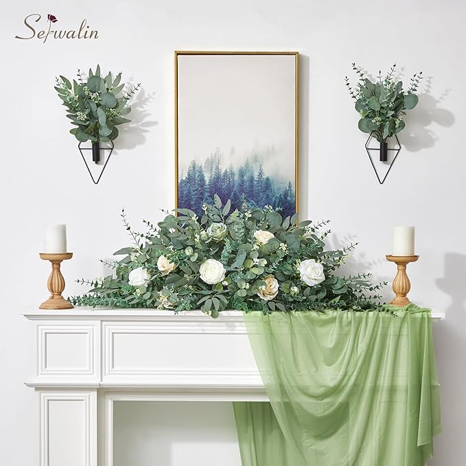 Serwalin 100pcs Artificial Mixed Eucalyptus Stems Leaves Bulk, 4Kinds Fake Greenery Silver Dollar Eucalyptus Leaves Picks,Faux Greenry Stems Sprays for DIY Bouquets Floral Arrangement Home Decor