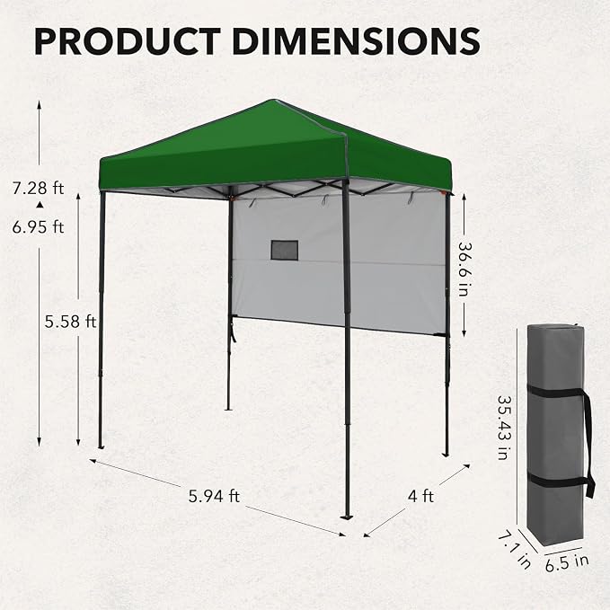 6x4 Pop Up Canopy Tent with Half Wall Panel, Instant Portable Beach Canopy, Outdoor Tent with Carry Bag for Camping, Sports, Tailgating, Events, Green