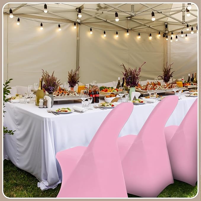 Newwiee 50 Pcs Spandex Chair Covers Bulk - Stretch Folding Flat Front Fitted Universal Chair Protector Pack Removable Washable for Wedding Party Dining Banquet Event (Pink)